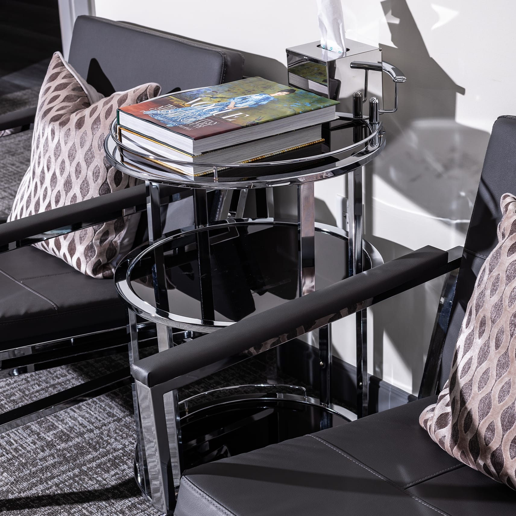 side table between two chairs